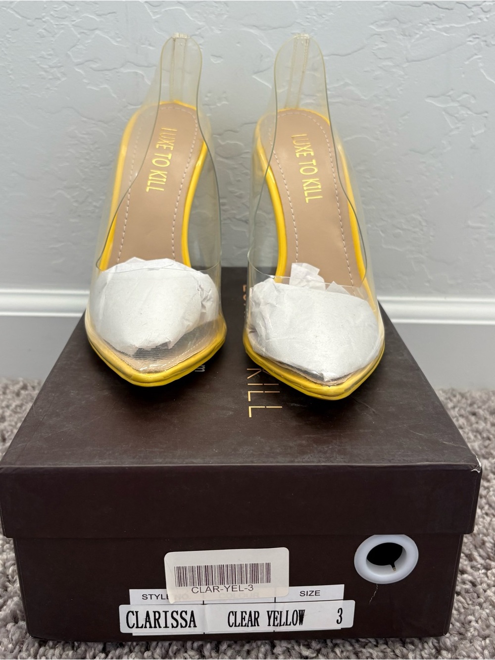 Clarissa Clear See Through Yellow Sole Slingback Pumps Luxe to Kill NIB Size 5
